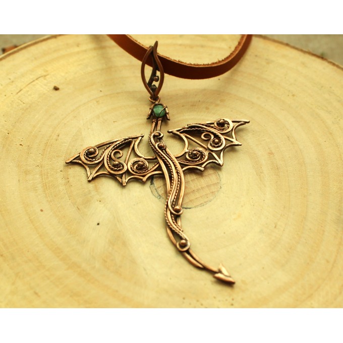 Copper dragon necklace with chrysoprase