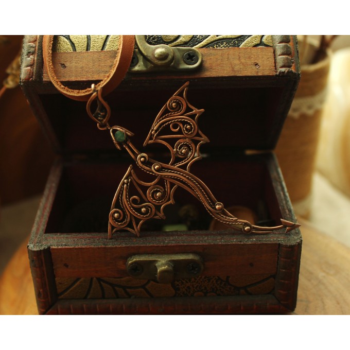 Copper dragon necklace with chrysoprase