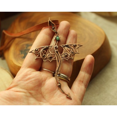 Copper dragon necklace with chrysoprase