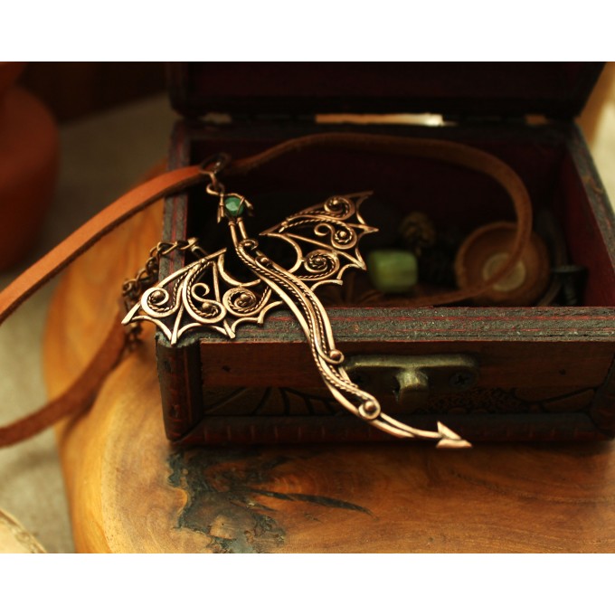 Copper dragon necklace with chrysoprase