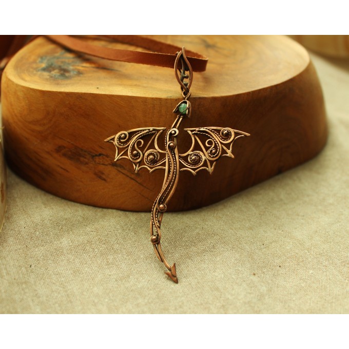 Copper dragon necklace with chrysoprase