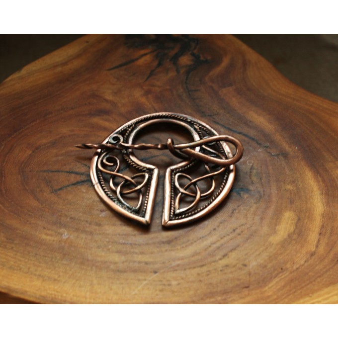 Copper celtic triquetra brooch