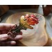 Copper hair clip with red - green oak leaf