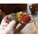 Copper hair clip with red - green oak leaf