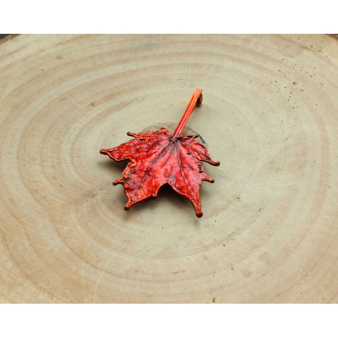 Copper maple leaf brooch