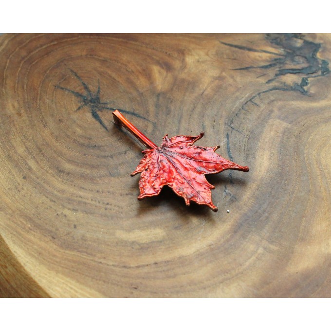 Copper maple leaf brooch