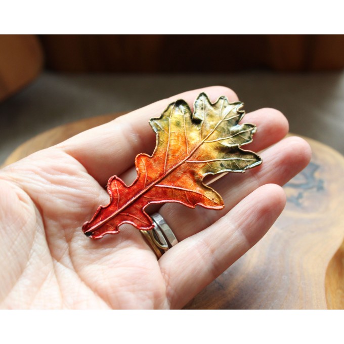 Copper oak brooch