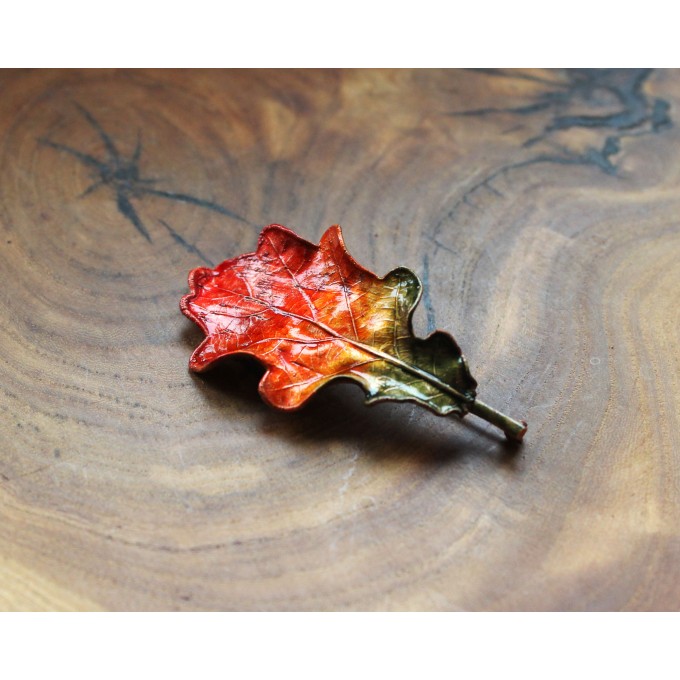 Copper oak brooch