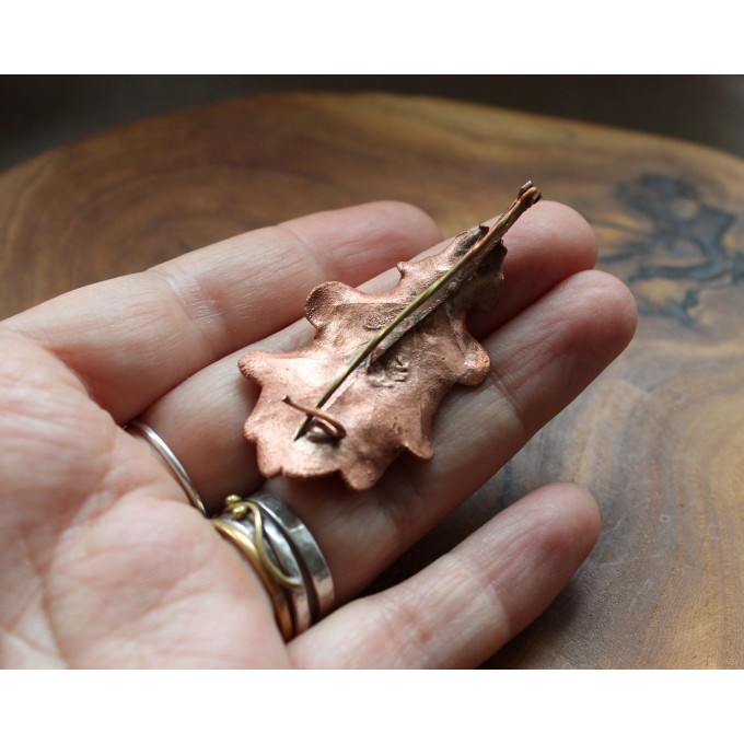 Copper oak brooch