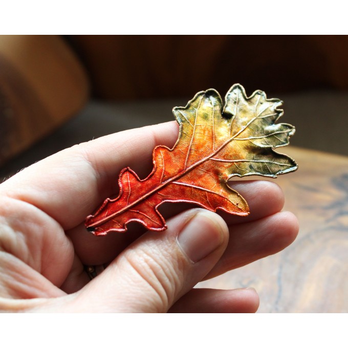 Copper oak brooch