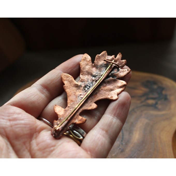 Copper oak brooch