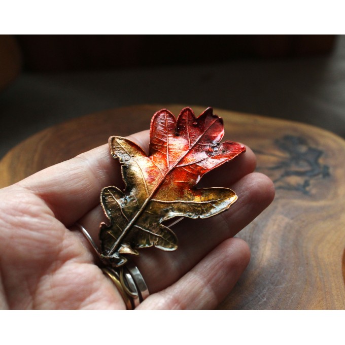 Copper oak brooch