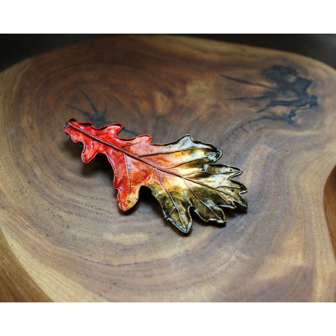 Copper oak brooch