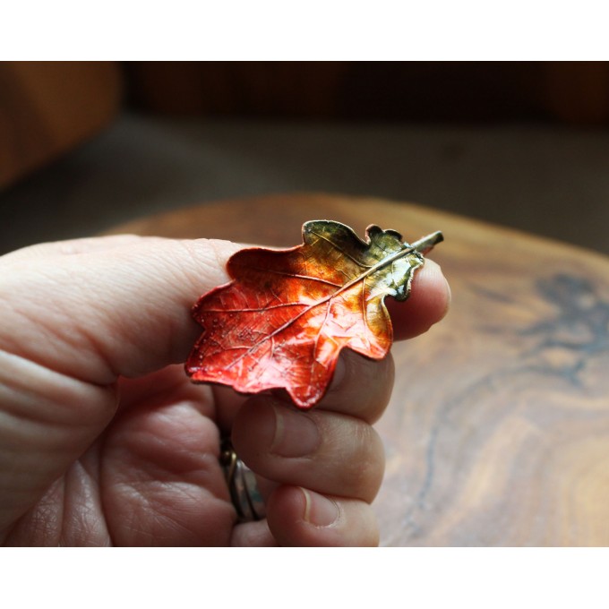 Copper oak brooch