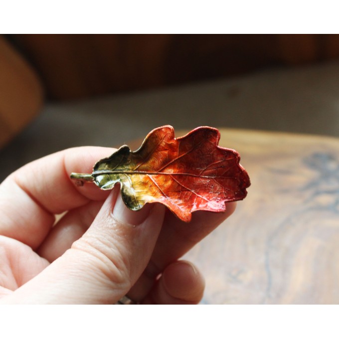 Copper oak brooch