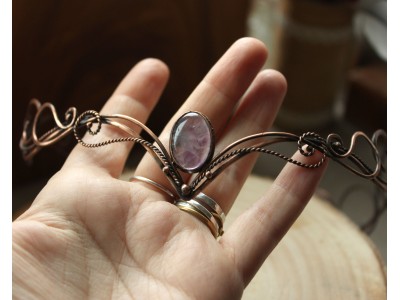 Elven tiara with amethyst handamde of copper