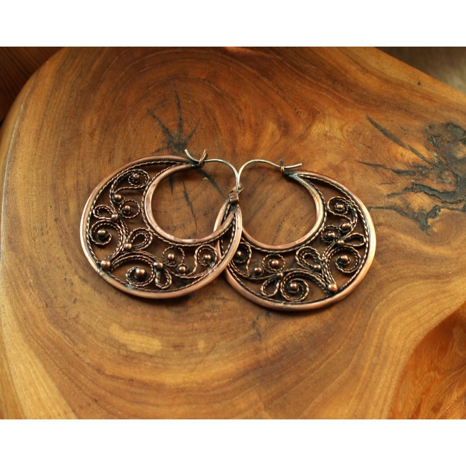 Filigree copper earrings with silver earhook