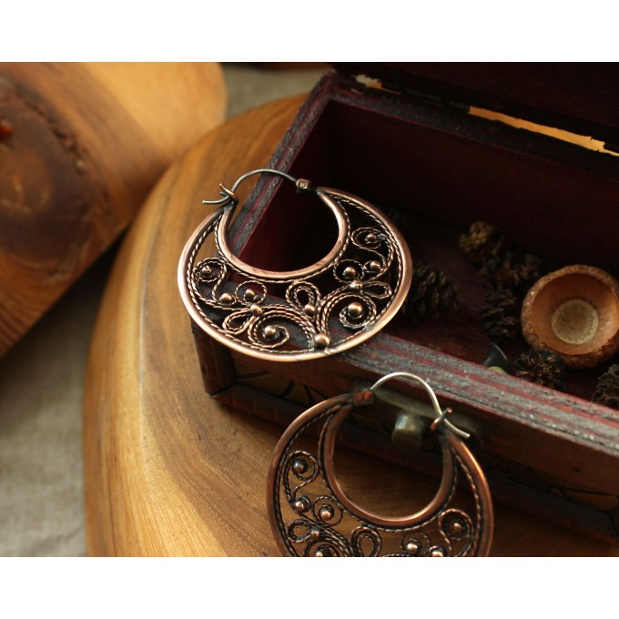 Filigree copper earrings with silver earhook