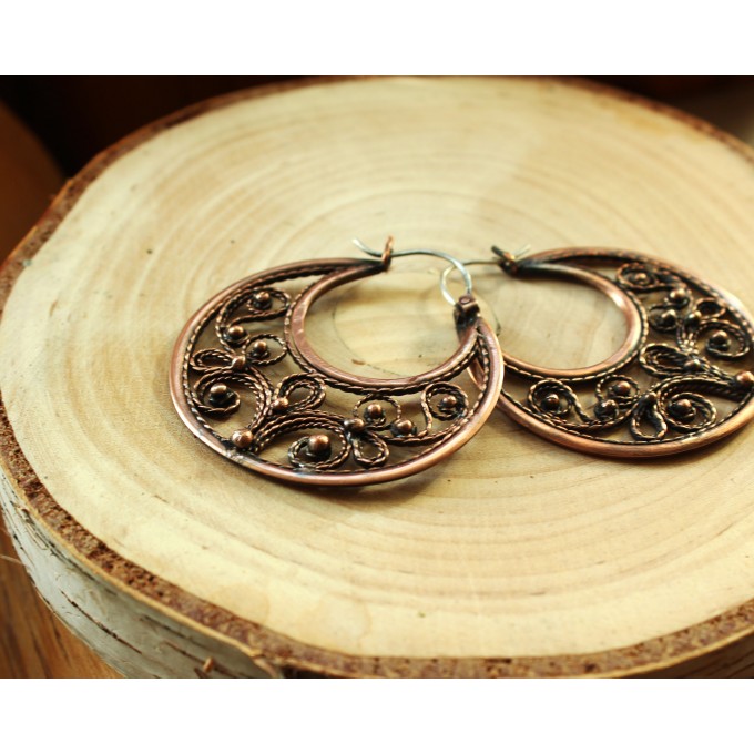 Filigree copper earrings with silver earhook