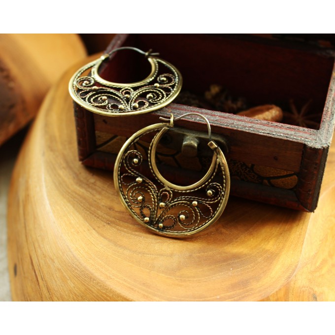Filigree copper earrings with silver earhook