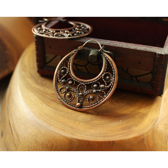 Filigree copper earrings with silver earhook