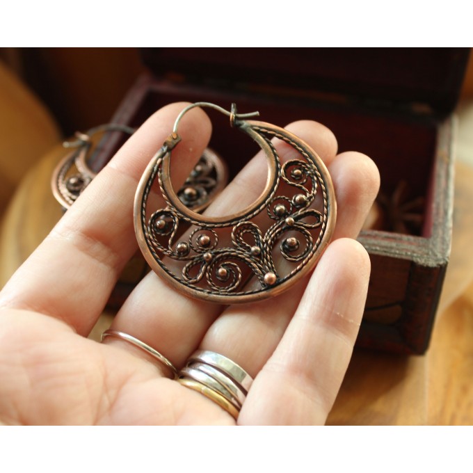 Filigree copper earrings with silver earhook