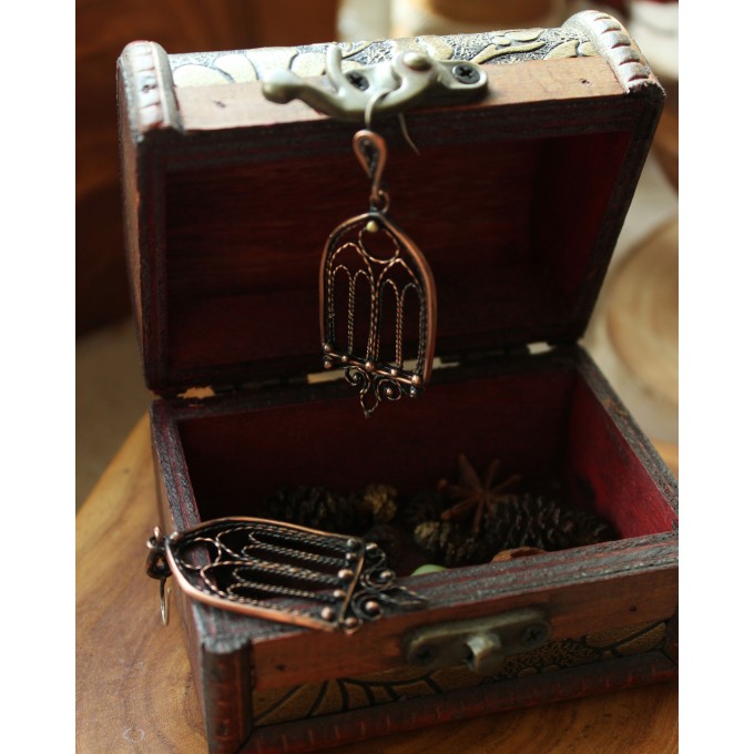 Gothic-style copper and brass filigree earrings