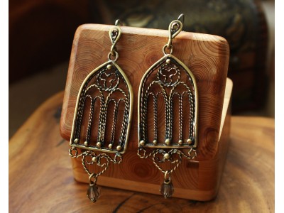 Gothic-style copper and brass filigree earrings