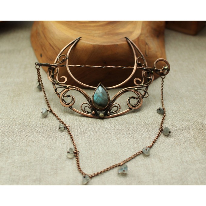 Hair clip Moon with labradorites