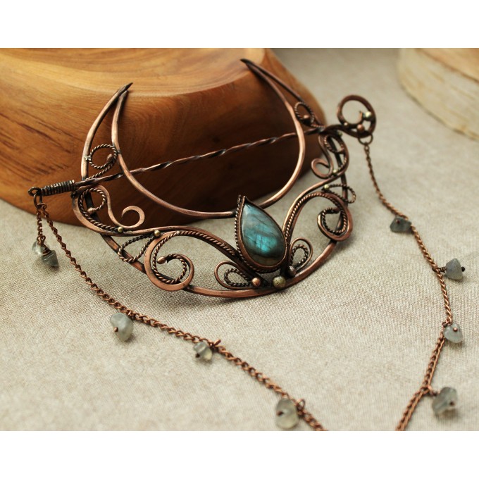 Hair clip Moon with labradorites