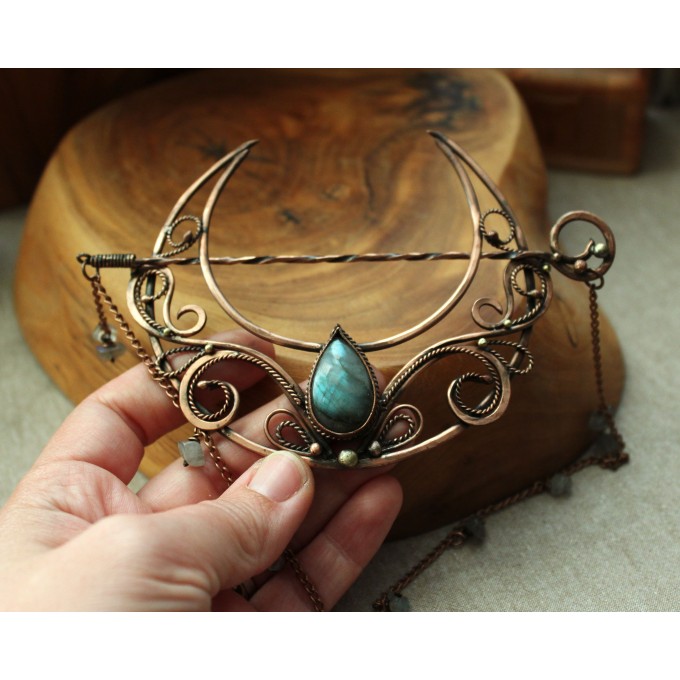 Hair clip Moon with labradorites