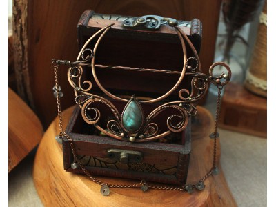 Hair clip Moon with labradorites in wire wrap technic