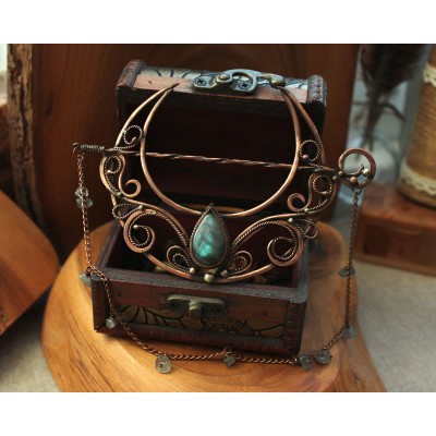 Hair clip Moon with labradorites in wire wrap technic