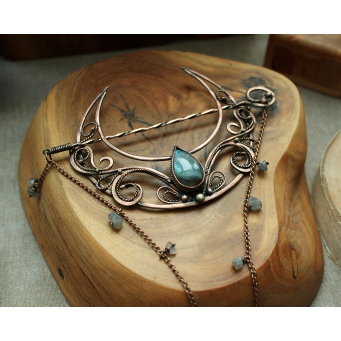 Hair clip Moon with labradorites