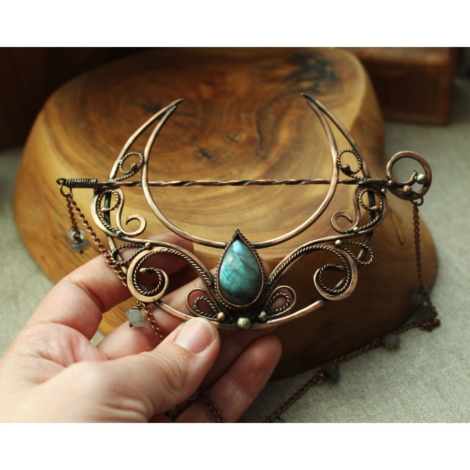 Hair clip Moon with labradorites