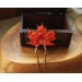 Hair pin with red maple leaf