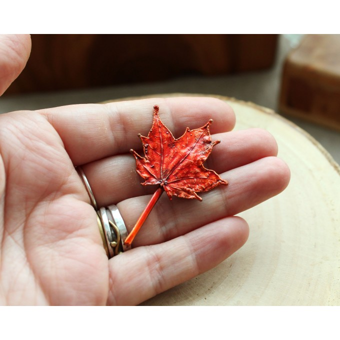 Copper maple brooch