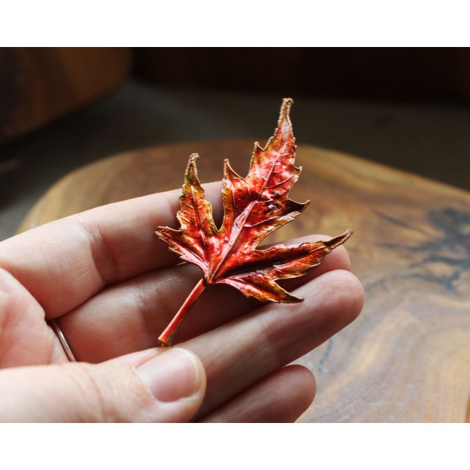 Copper maple brooch