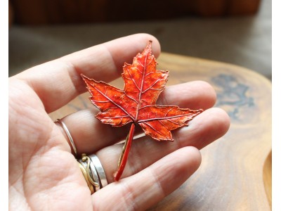 Copper maple brooch