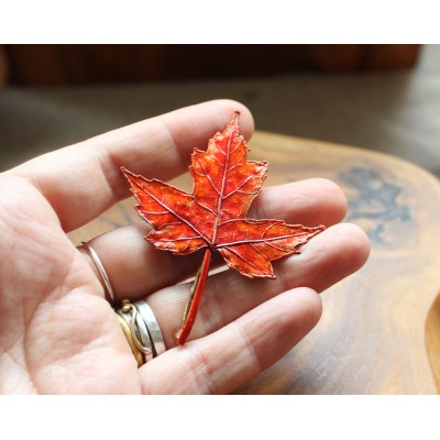 Copper maple brooch