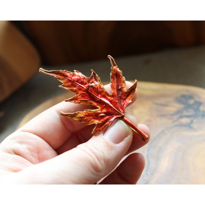Copper maple brooch