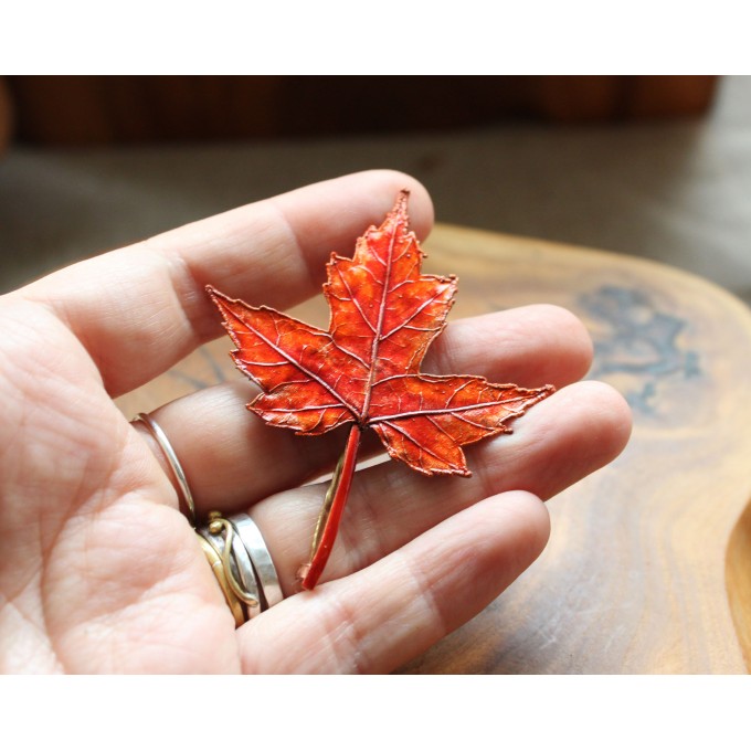 Copper maple brooch