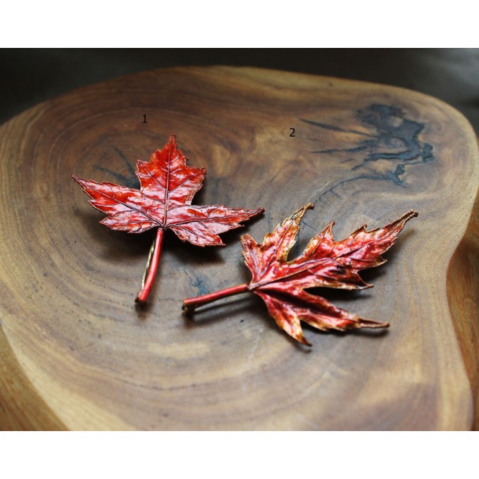 Copper maple brooch