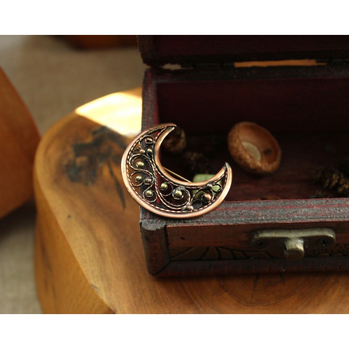 Copper and brass filigree moon broch