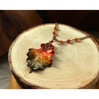 Copper oak necklace with carnelian or red jasper gemstone