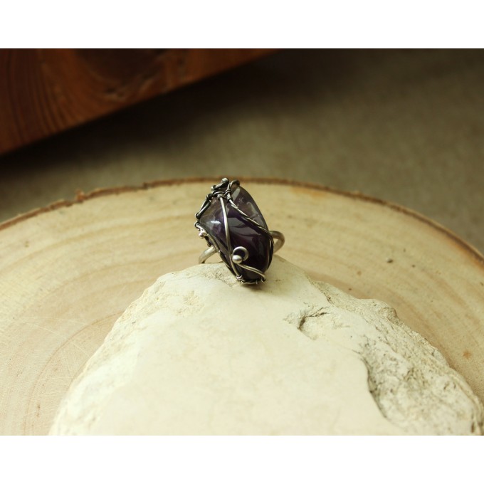 Silver wire wrap ring with amethyst