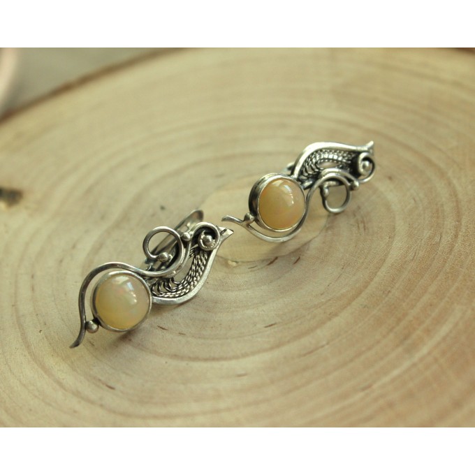 Silver filigree earrings with opals