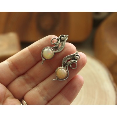 Silver filigree earrings with opals