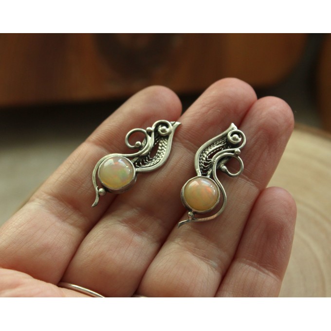 Silver filigree earrings with opals