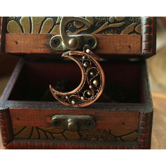 Copper filigree moon necklace